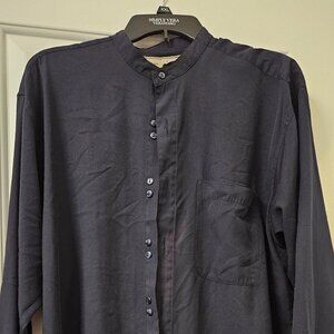 JW Fashions Navy blue band collar shirt button-up size M